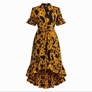 Corey Lynn Calter AnnaMaria XS Petite High Low Maxi Shirt Dress Ruffle Hem